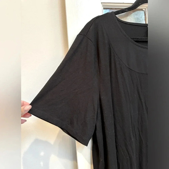 ASOS Black Short Sleeve Asymmetrical Hem Blouse Mesh Sheer Sleeve Plus Size 22 - Picture 2 of 9